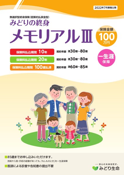 メモリアルⅢのパンフレット表紙、保険金額100万円版