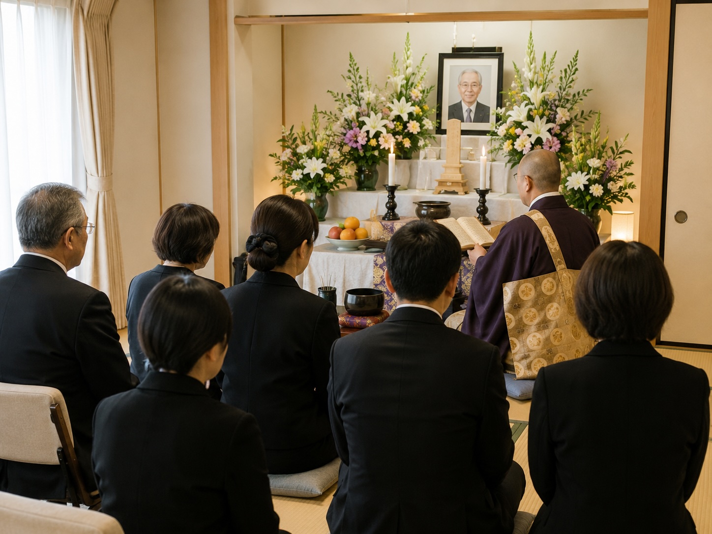 僧侶が読経を行う四十九日法要の様子