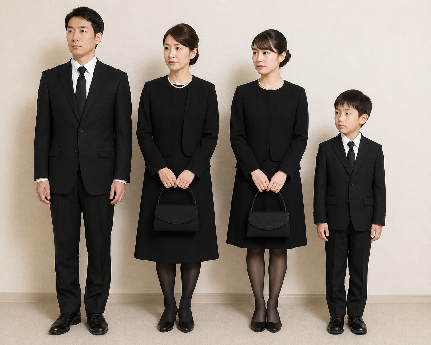 百箇日法要に参加する喪服の家族
