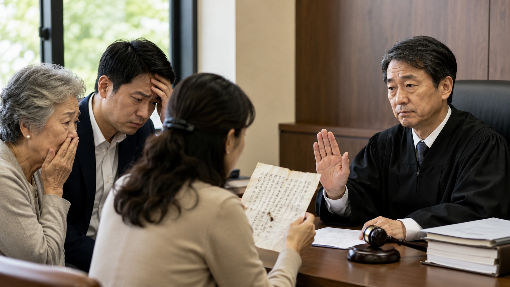 遺言書が無効と判断され困惑する遺族のイメージ