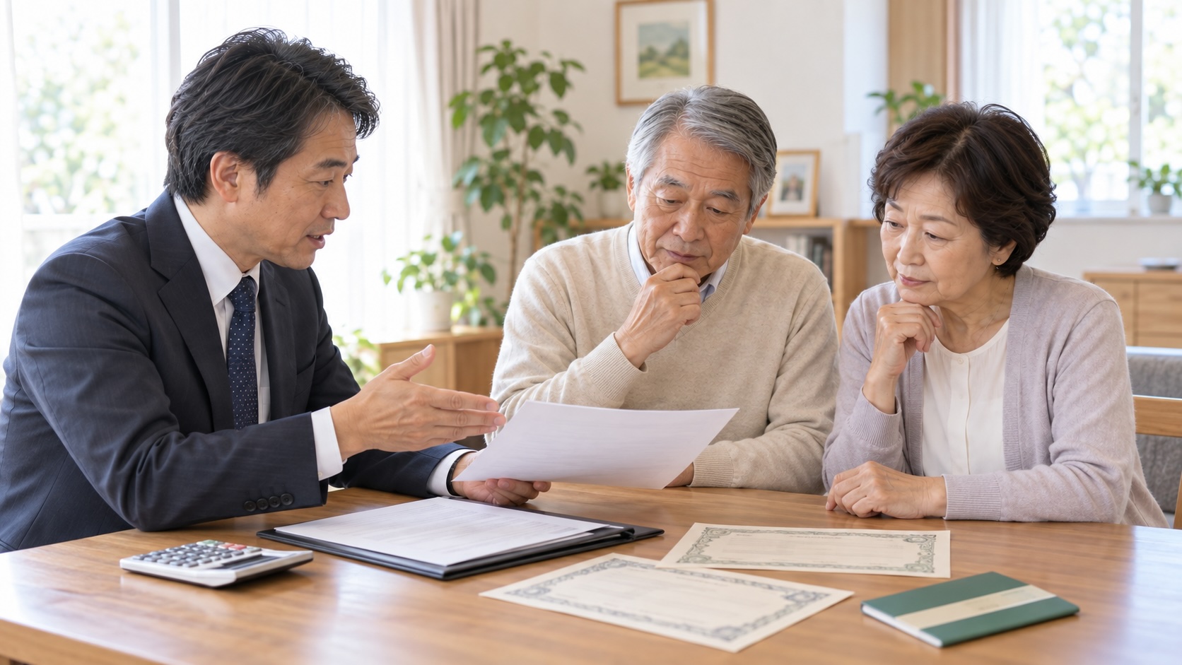 相続税対策について税理士に相談する高齢夫婦