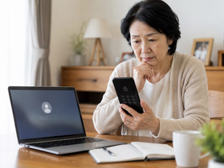 故人のスマートフォンとパソコンのパスワードがわからず悩む高齢女性