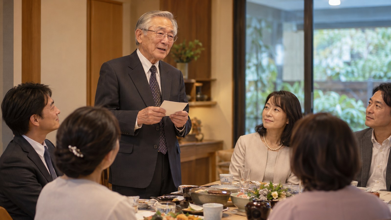 親しい家族に感謝を伝える高齢男性