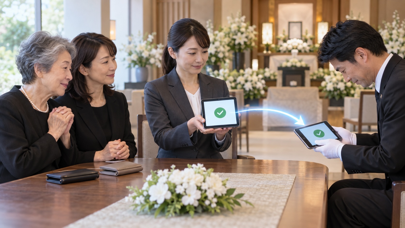 保険会社から葬儀社へ葬儀費用が直接支払われる様子