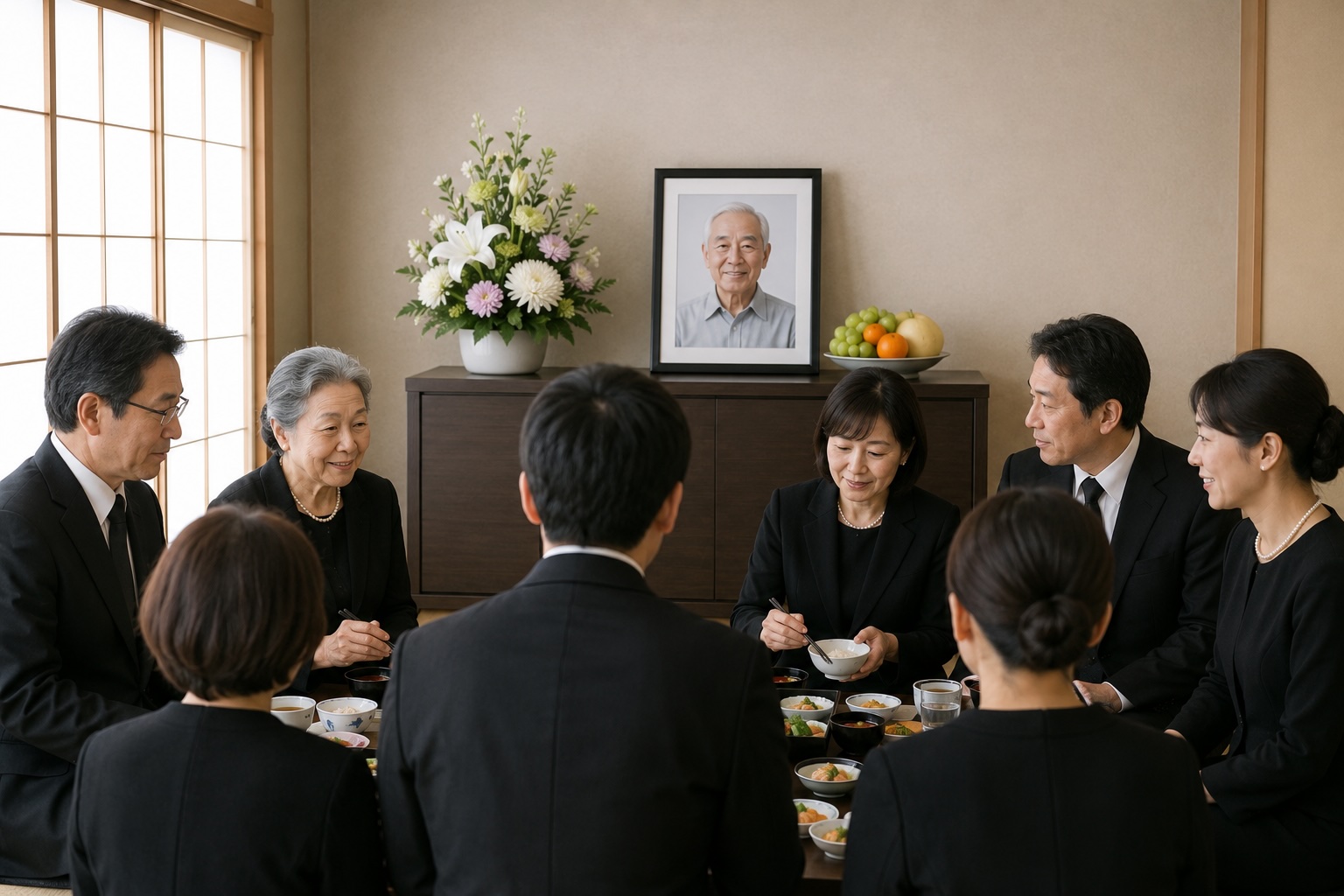 法事で集まり会食する親族
